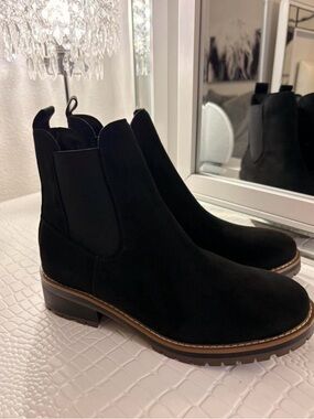 Kensie Black Suede Chelsea Boot with Lug Sole